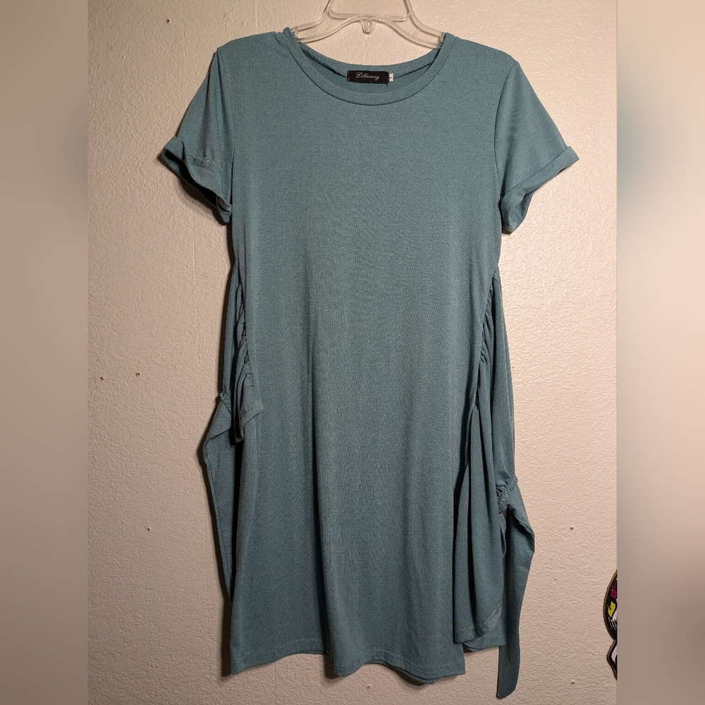 Lilluscry Blue Short Sleeve Dress with Side Ties Size Small